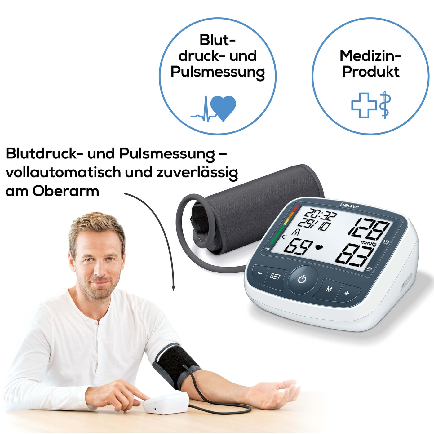 Beurer Oberarm-Blutdruck-messgerät BM 40-Vollautomatische Blutdruck- & Pulsmessung mit XL-Display