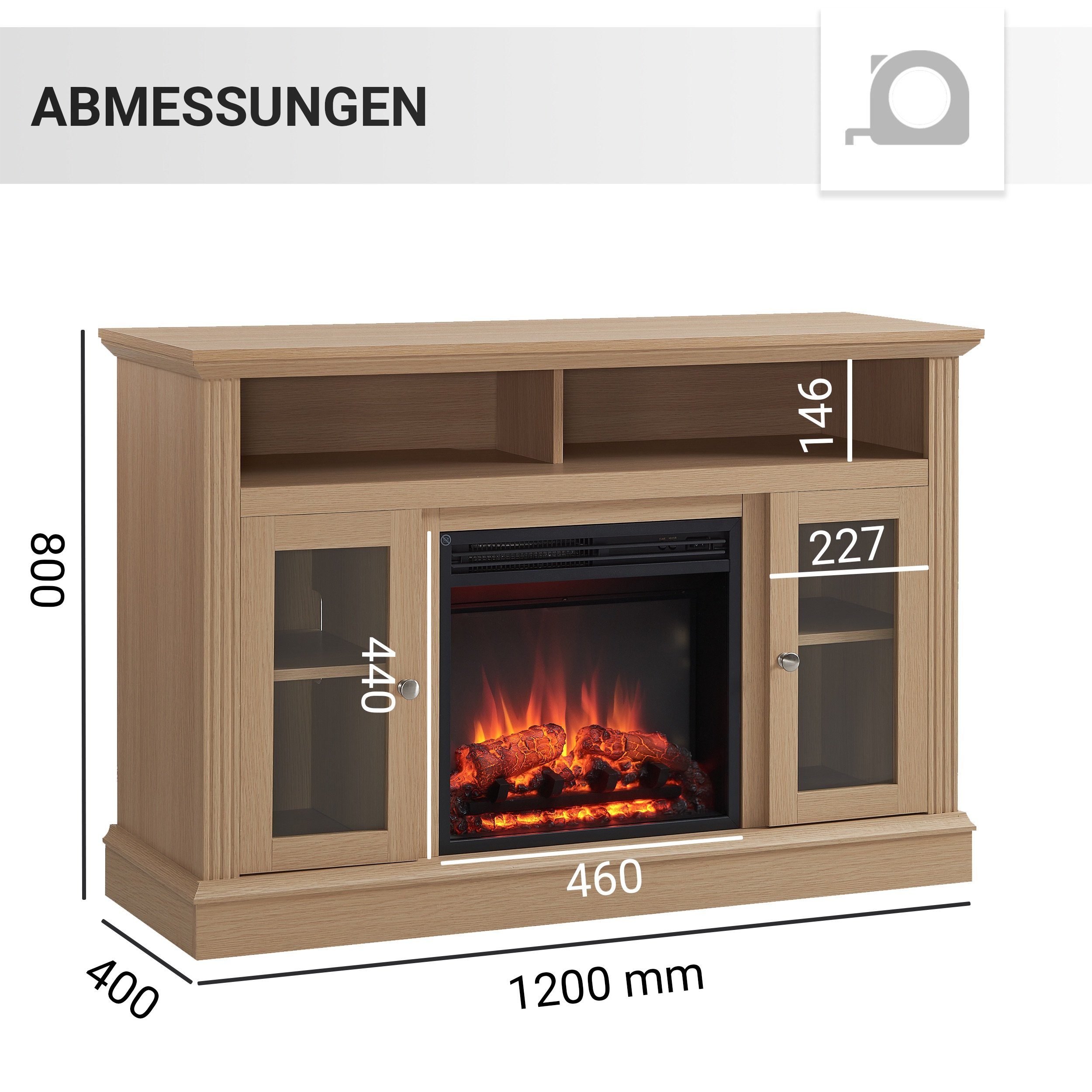 Balderia Elektrokamin James, Standkamin mit Heizung 2000W, 3D-Flammeneffekt, LED-Beleuchtung, Fernbedienung, Timer, Thermostat