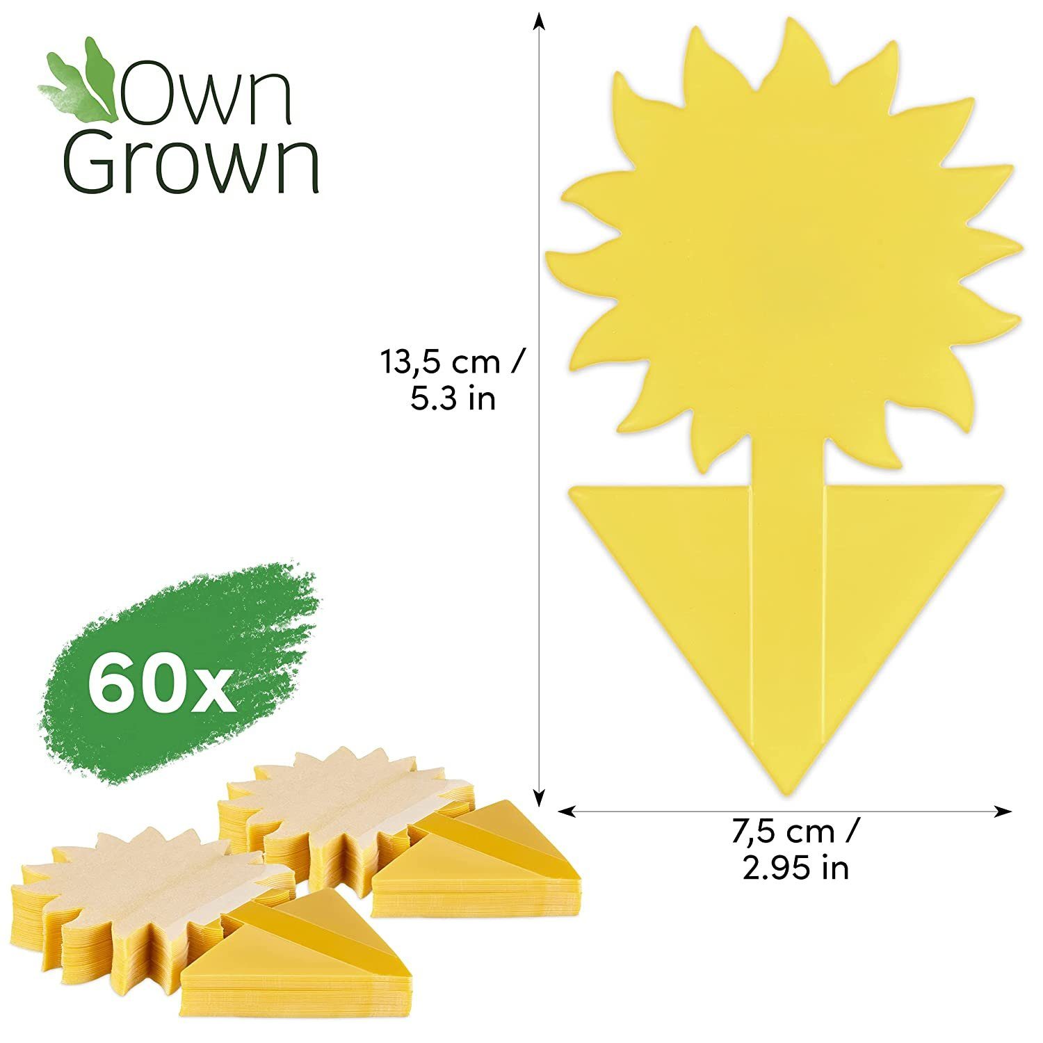 OwnGrown Klebefalle 60x Schädlingsbekämpfung ohne Insektizide: Gelbsticker Trauermücken, Gelbsticker Gelbsticker Kunststoff