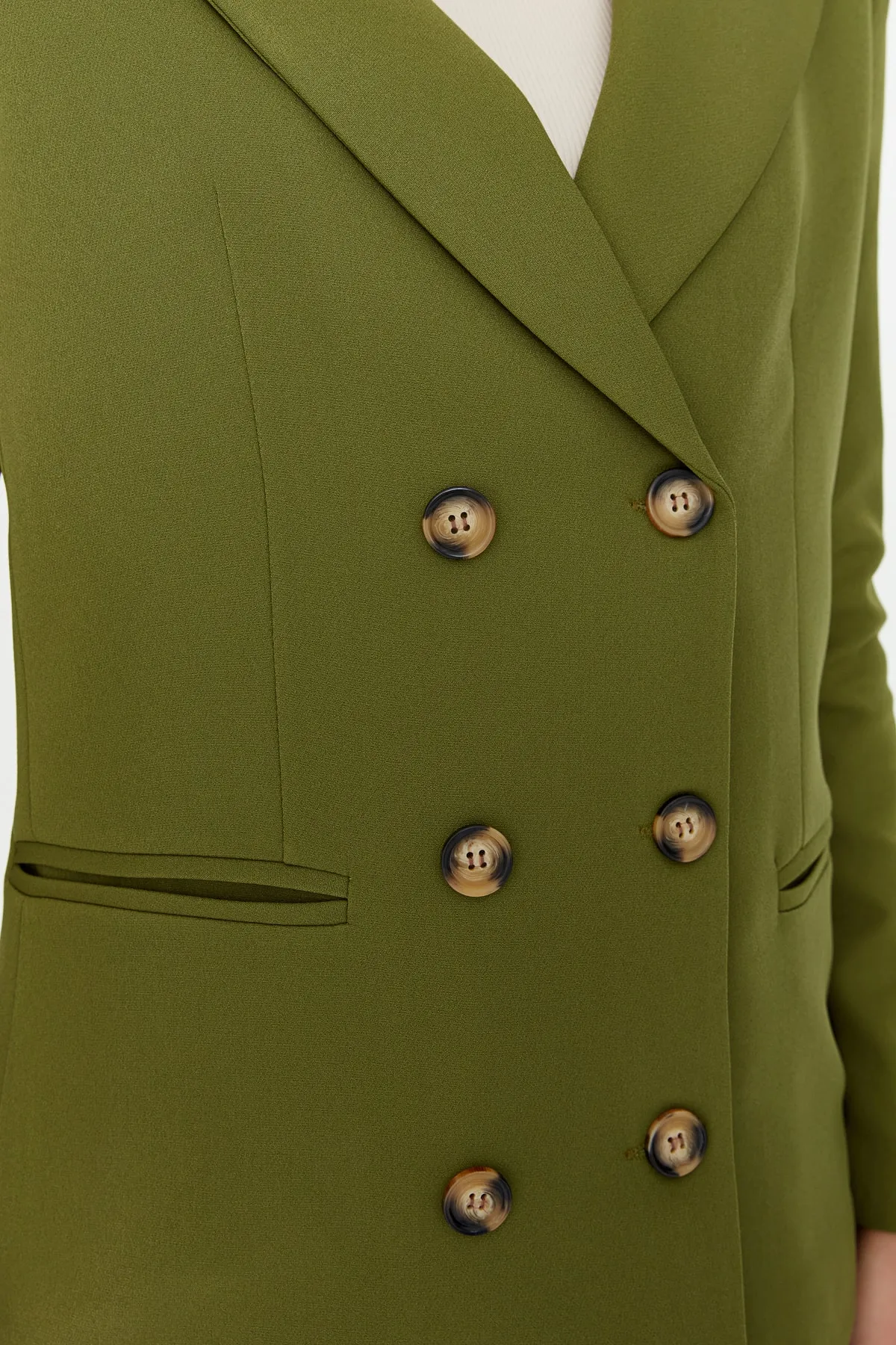 Trendyol Collection  Khakifarbene, gefütterte, zweireihige Blazerjacke aus Webstoff mit Knopfleiste TWOSS21CE0029