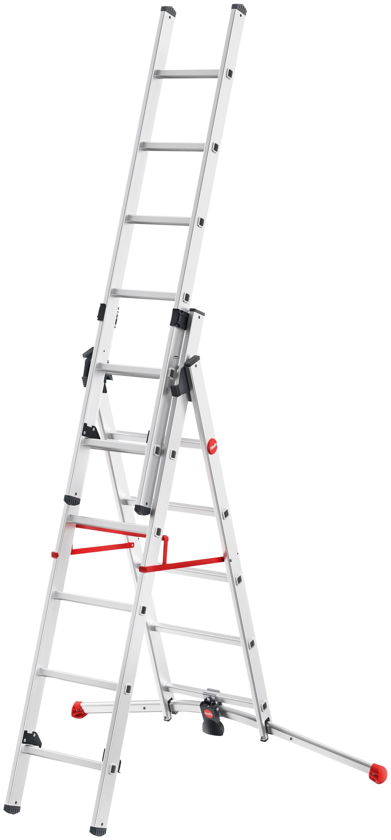 Hailo Vielzweckleiter S100 ProfiLOT, Aluminium Kombileiter 3-teilig 2x6 + 1x5 Sprossen