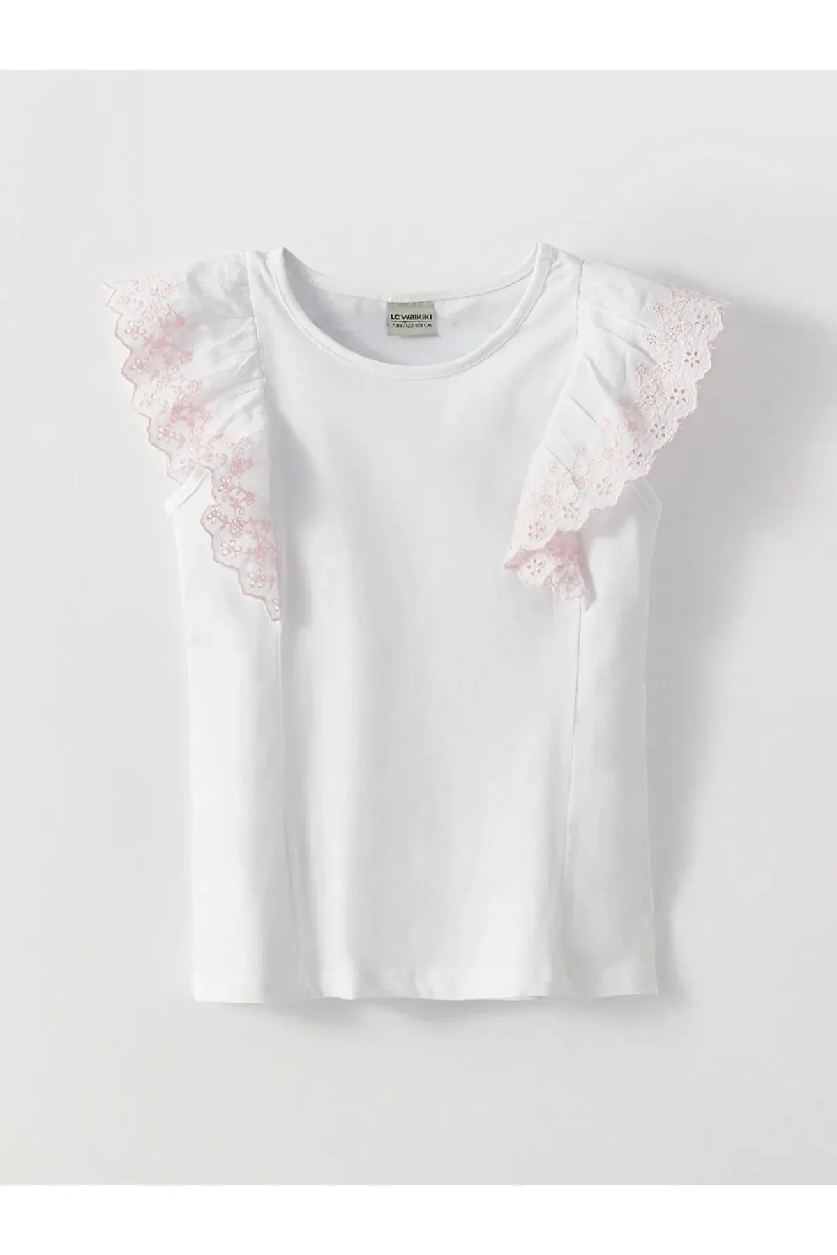 LC Waikiki  Lcw Kids Rundhals-T-Shirt für Mädchen mit Scallop-Details und kurzen Ärmeln