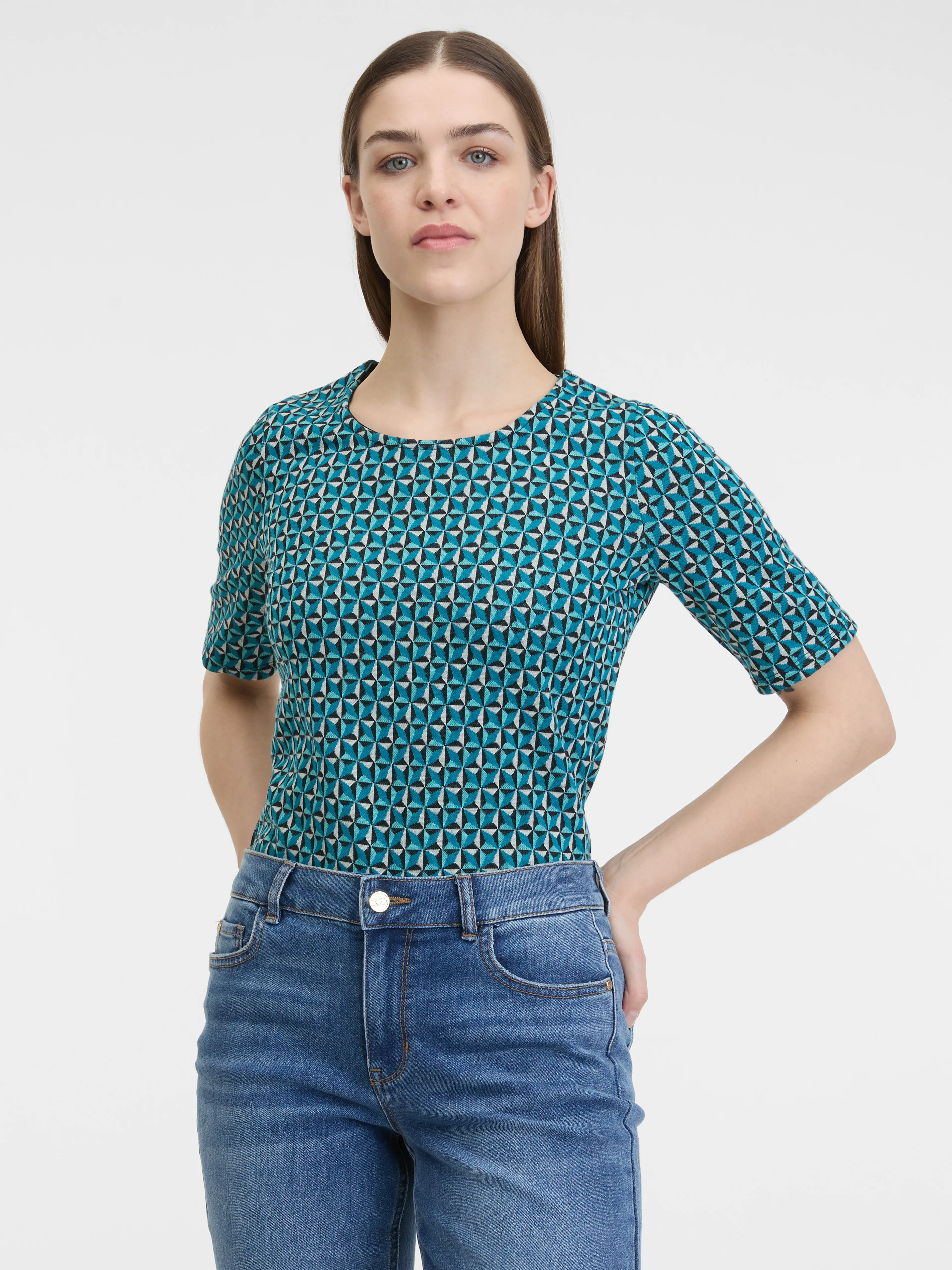Petrol gemustertes Damen T-Shirt ORSAY