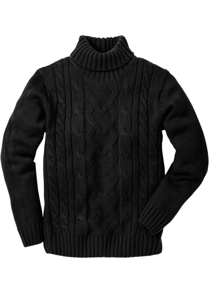 Rollkragenpullover mit Zopfmuster