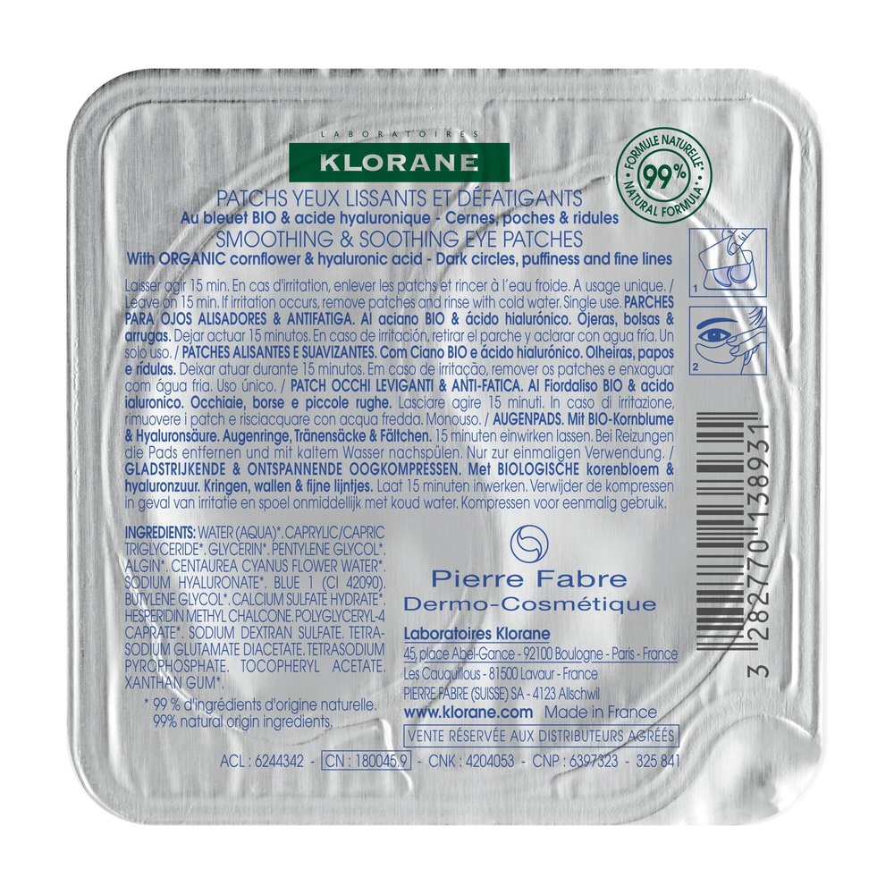 Klorane Bleuet Bio Patchs défatigants express 2patchs Patchs yeux