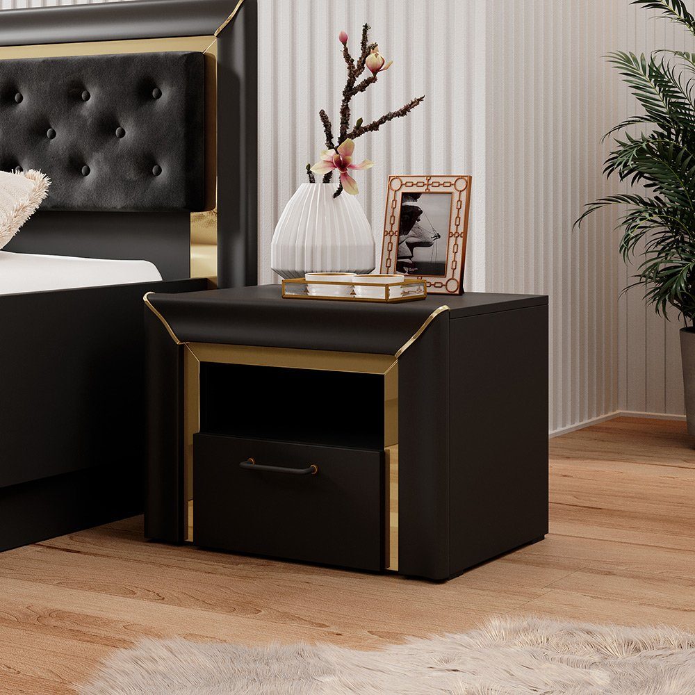 Lomadox Schlafzimmer-Set ASERI-83, (Spar-Set, 3-St), Liegefläche 160x200cm, schwarz supermatt, inkl. 2 Nachtschränke