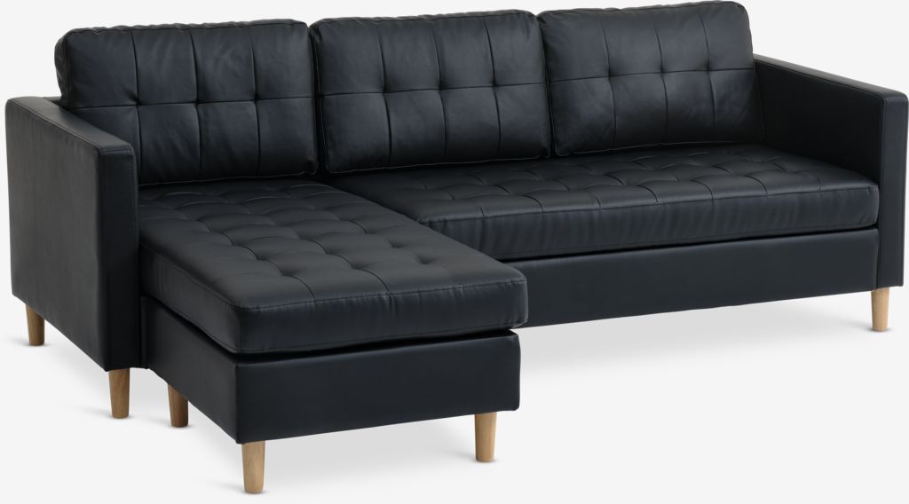 FALSLEV Sofá com chaise longue FALSLEV pele sintética preta