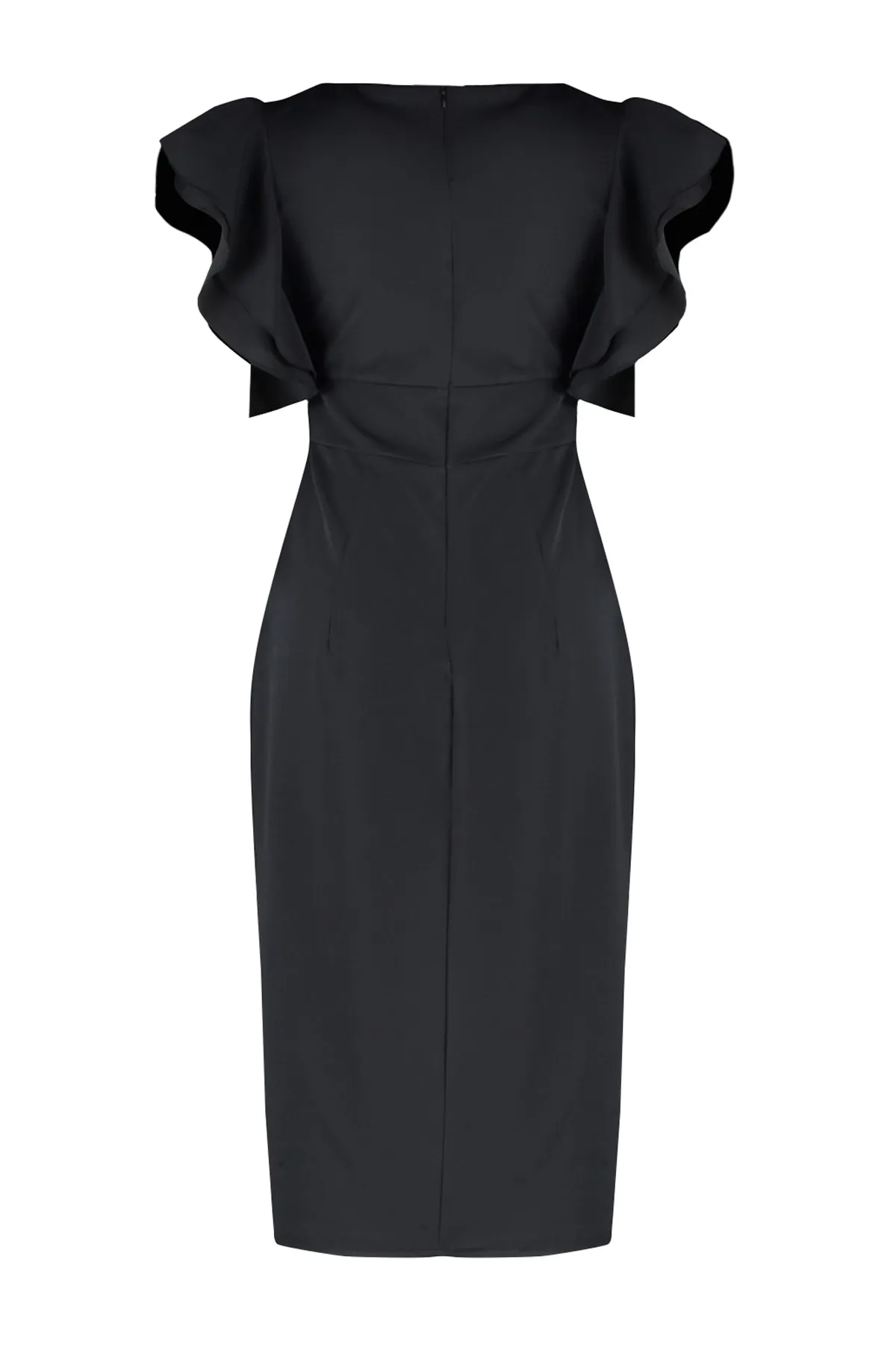Trendyol Curve  Schwarzes, figurbetontes Kleid mit gewebtem Ärmeldetail TBBSS22AH00042