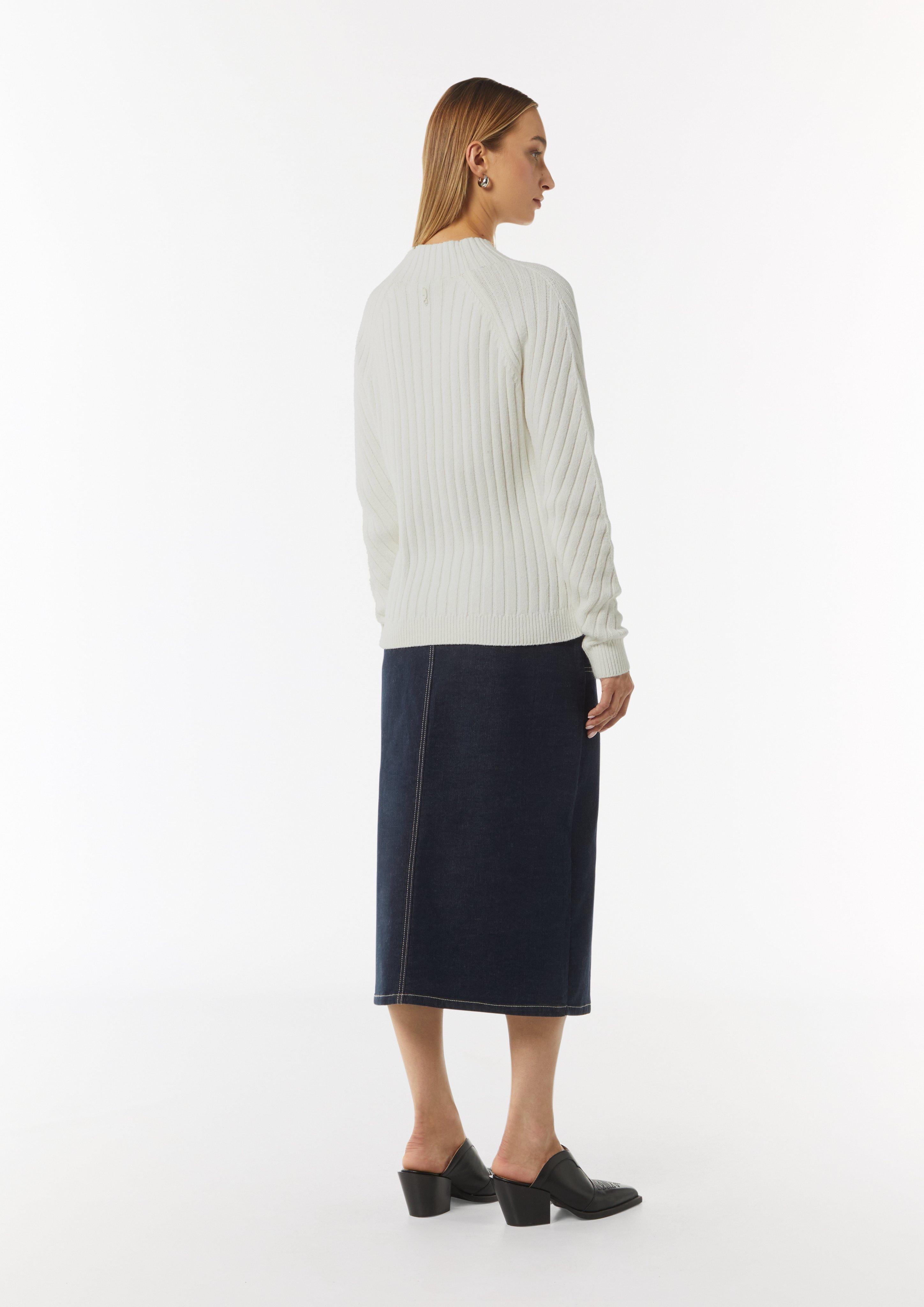 Pullover mit Strickmuster aus Baumwollmix - weiß
