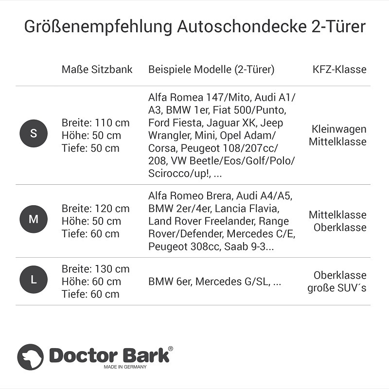 Doctor Bark Autozubehör Doctor Bark Autoschondecke für 2-Türer / Coupé / Cabrio grau M