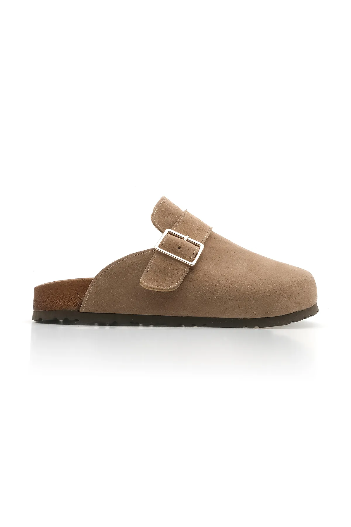 Marjin  Damen-Hausschuhe aus echtem Leder mit Eva-Sohle und geschlossener Schnalle vorne, Sumpa Camel Wildleder