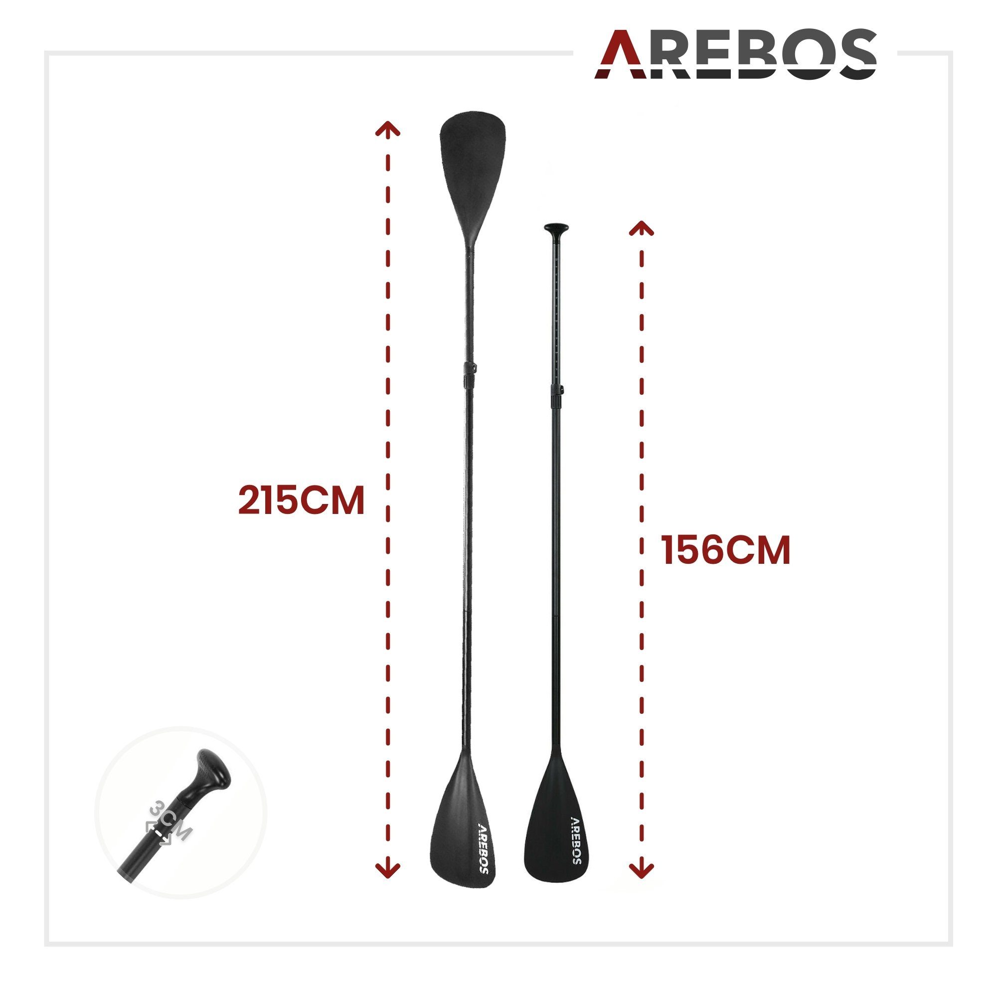 Arebos 2-in-1 Doppelpaddel & Einzelpaddel, SUP Hilfspaddel SUP-Paddel, (Set), Schwimmfähig, stabilem Kunststoff, gebogene Klingen, 156-215 cm