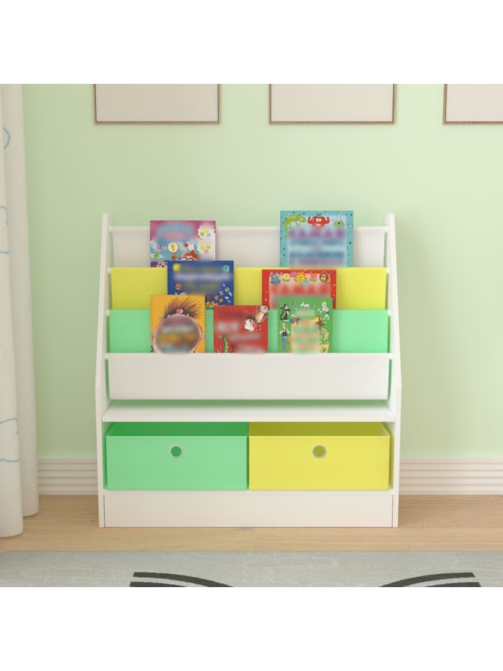 en.casa Kinderregal Neda in Gelb Grün (H)74cm (B)71cm (T)23cm günstig kaufen onesize