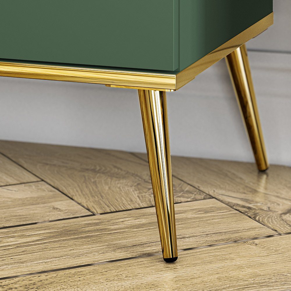 Lomadox Wohnwand FASANO-131, (3-St., 3-tlg), dunkelblau, LED-Beleuchtung, Füße & Griffe goldfarben, mit Couchtisch