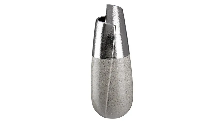 GILDE Keramik Vase mit Cut Marmo H=28cm silber, grau