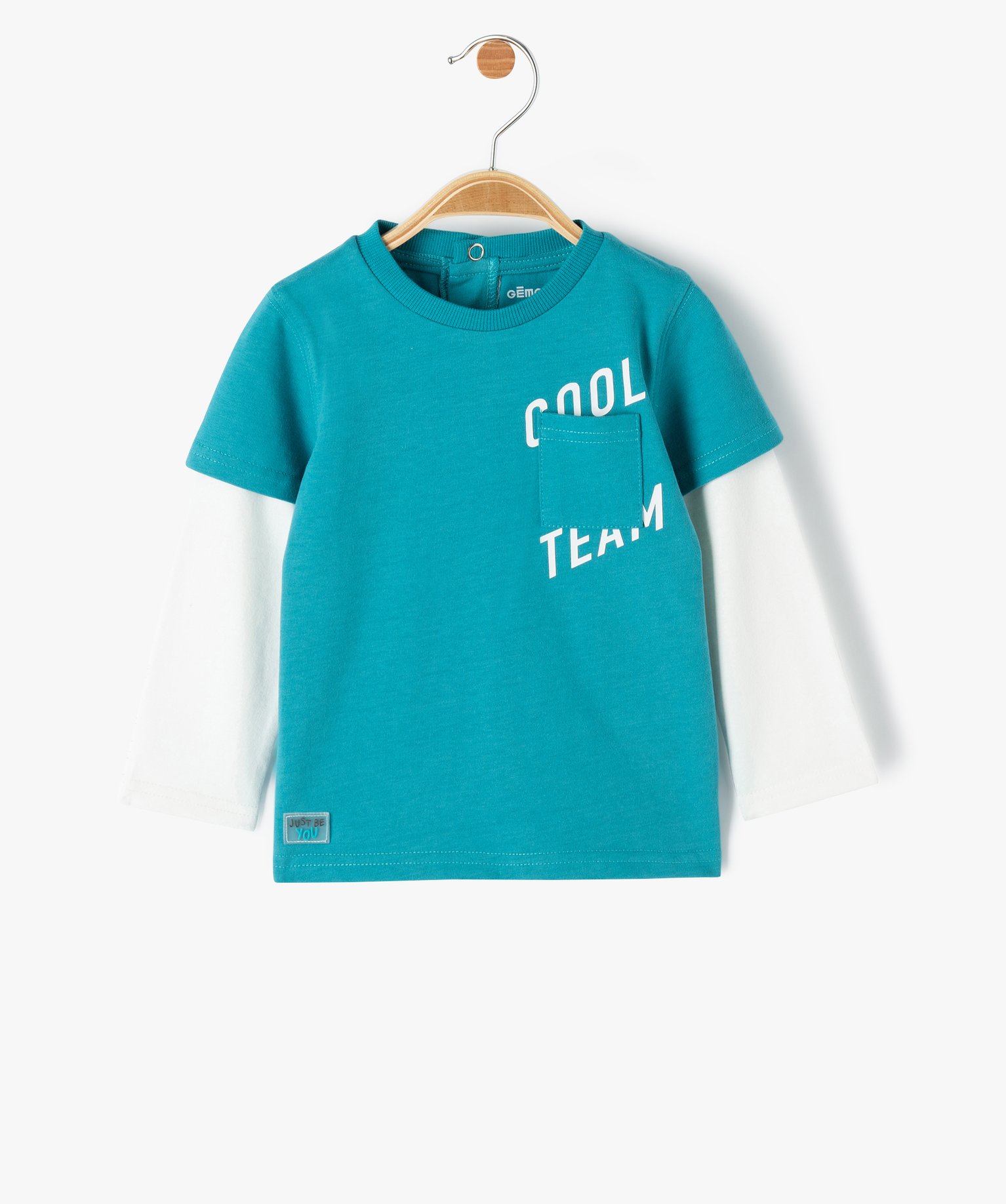 Tee-shirt bébé Garçon à manches longues effet 2-en-1 bleu | GEMO