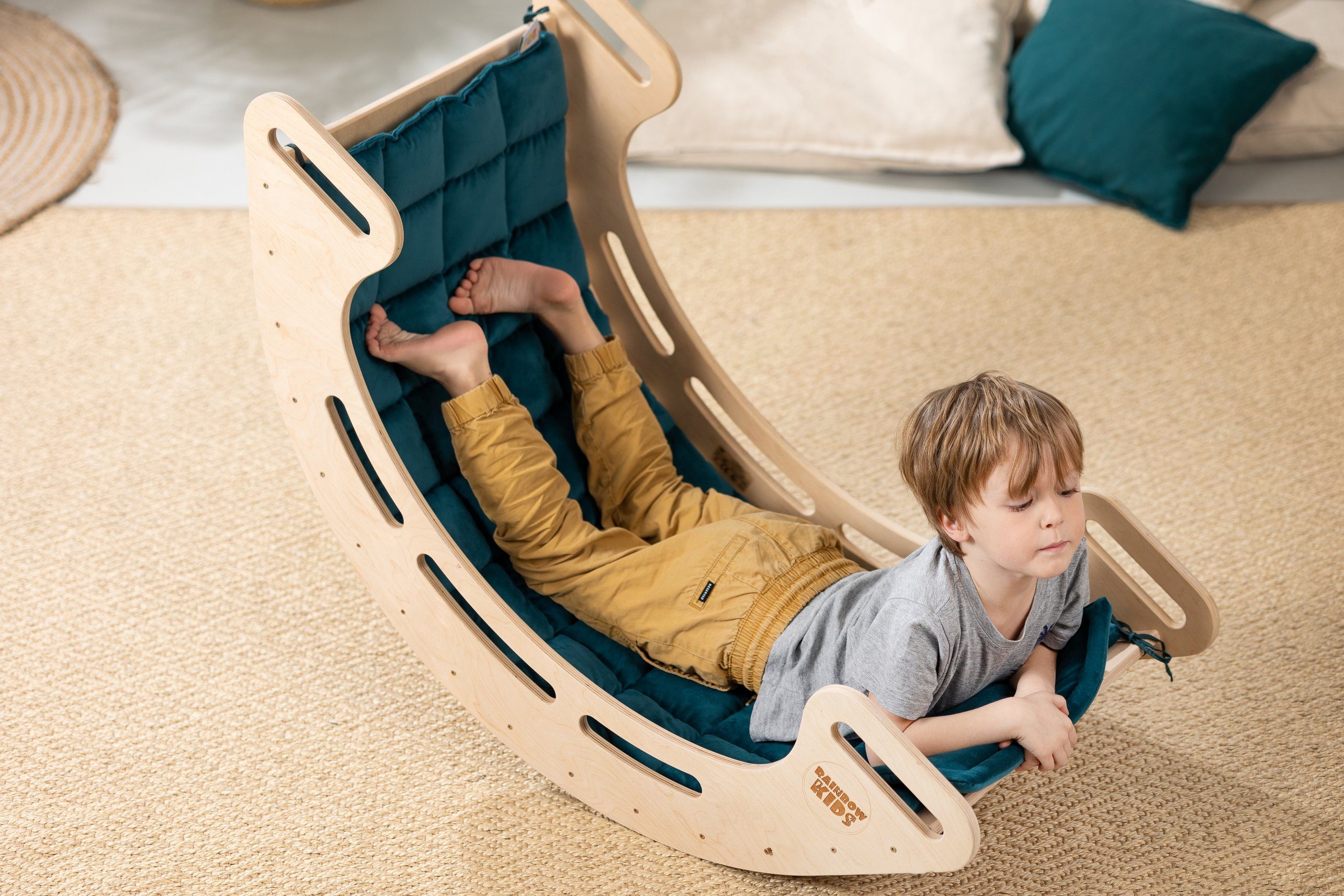 Rainbow Kids Wippe Montessori Kletterdreieck Rutsche Kletterbogen Wippe + Bogenkissen (S003 + Bogenkissen)