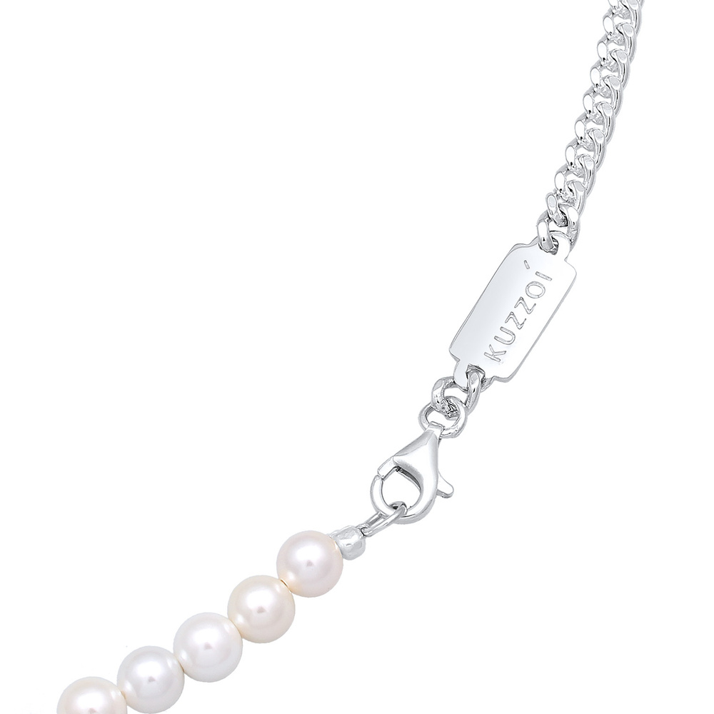 KUZZOI KUZZOI Collier Hommes Char massif avec perles de coquillage en argent sterling 92 collier