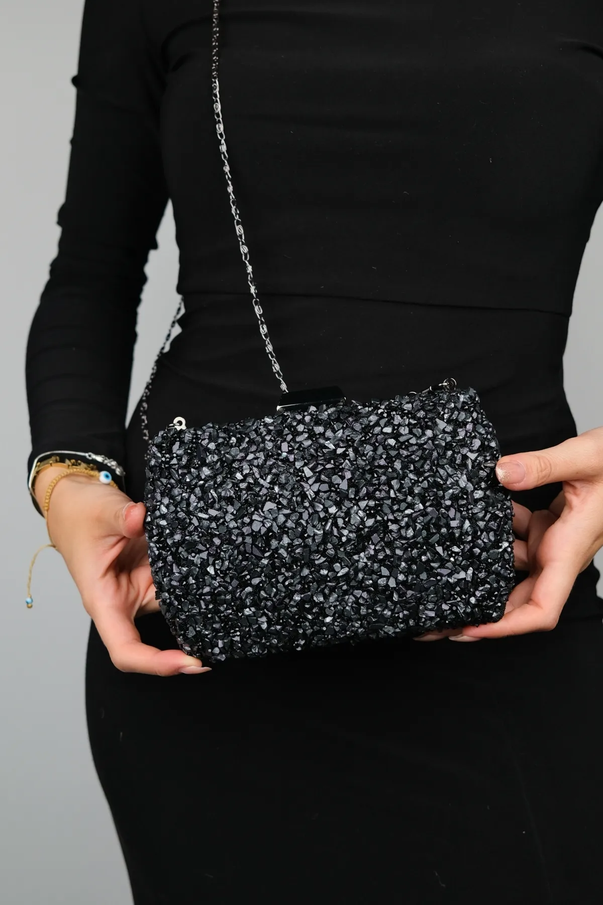 LuviShoes  SEUL Abendtasche für Damen, Schwarz, Kieselstein