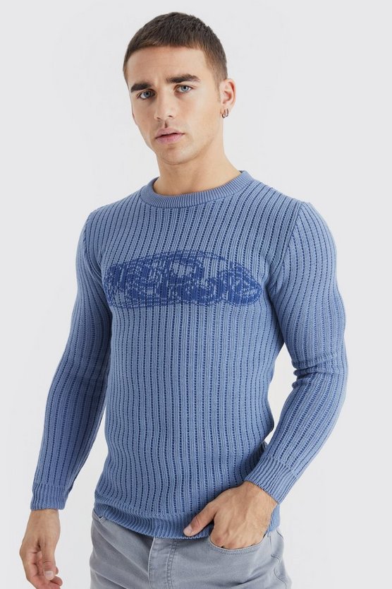Zweifarbiger gerippter Muscle-Fit Worldwide Pullover
