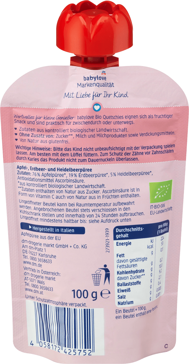 Quetschie Erdbeere & Heidelbeere in Apfel ab 1 Jahr, 100 g