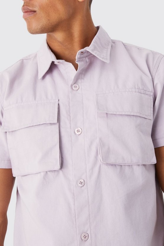 Kurzärmliges Twill Utility-Overshirt