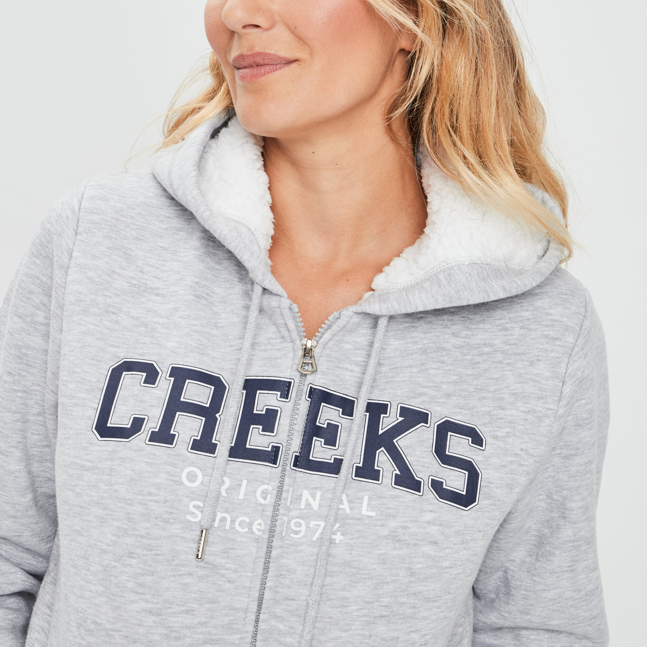Sweat zippé à capuche doublé Creeks gris femme | La Halle