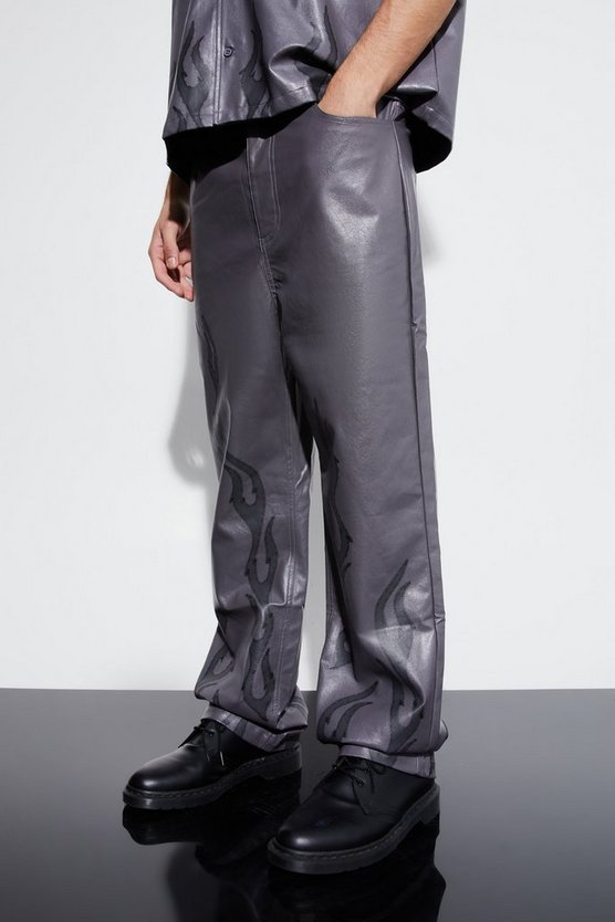 PU-Hose mit geradem Bein und Flammen-Saum