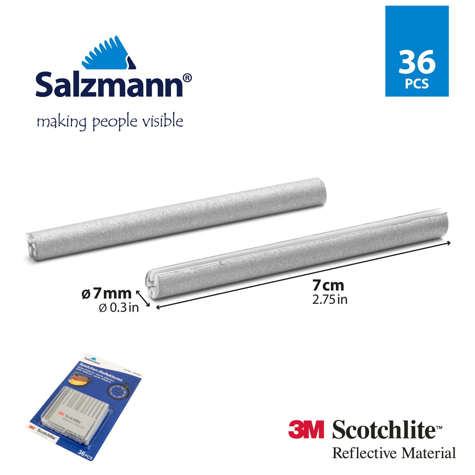 Salzmann Fahrradreflektor 3M Scotchlite Speichenreflektoren für Fahrradspeichen, (36 St)