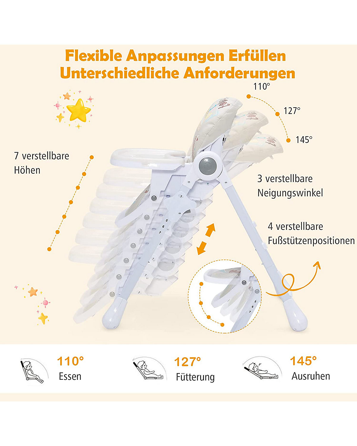 Babyhochstuhl höhenverstellbar schnell faltbar abnehmbar