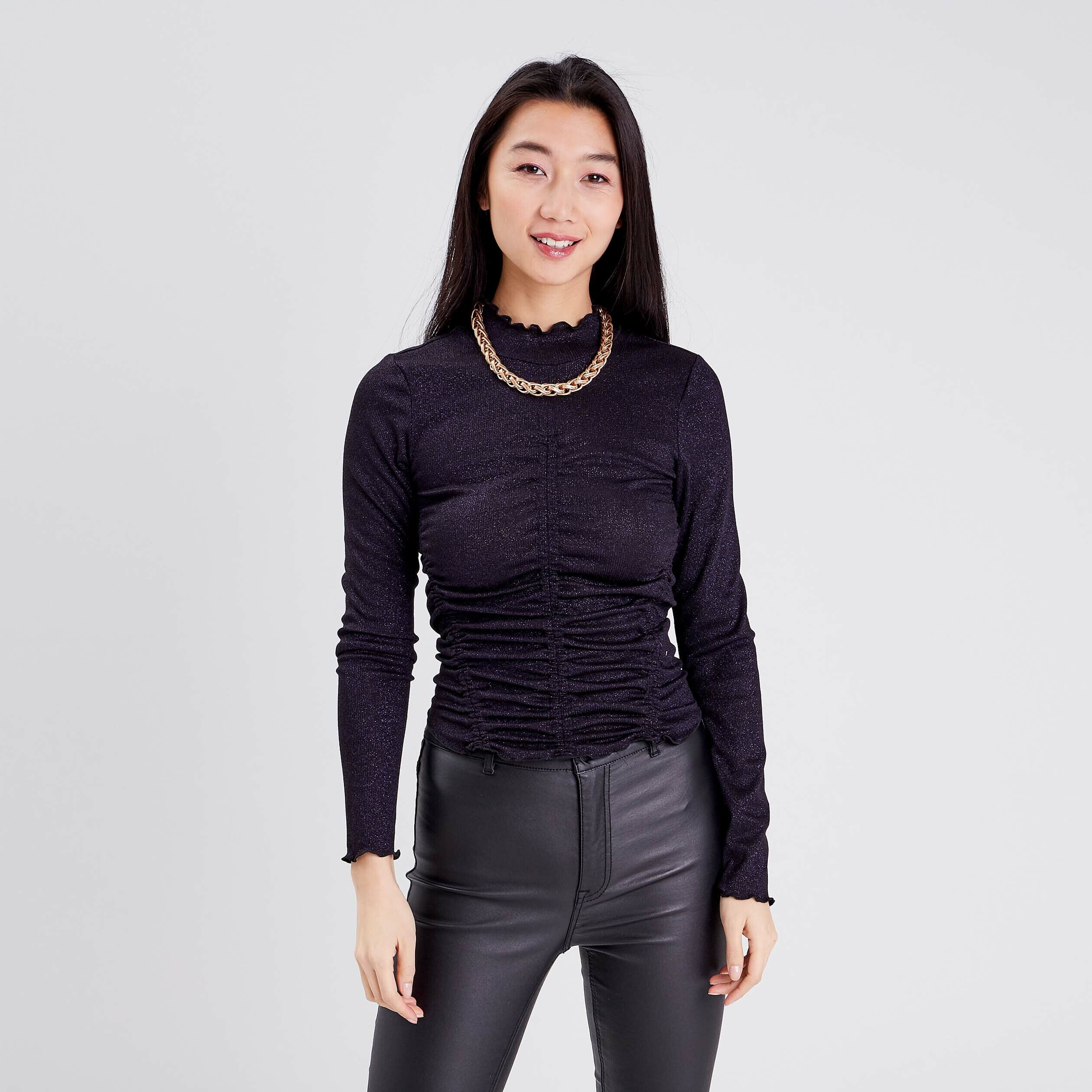 T-shirt manches longues violet foncé femme | Cache Cache