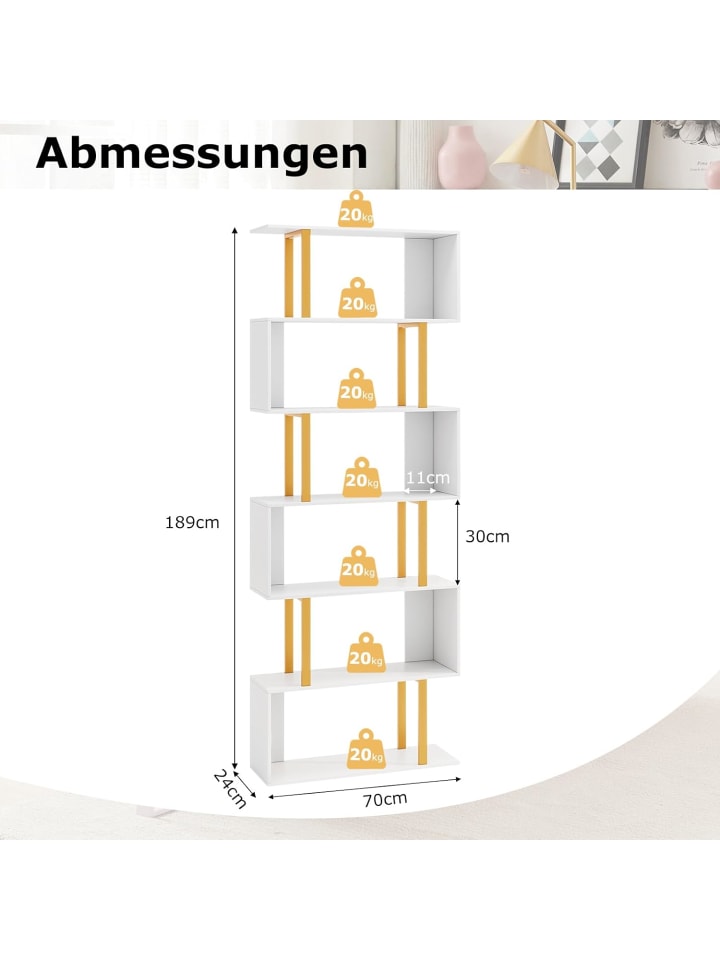 COSTWAY Standregal 6 Ebenen 70x24x189cm in Weiß günstig kaufen onesize