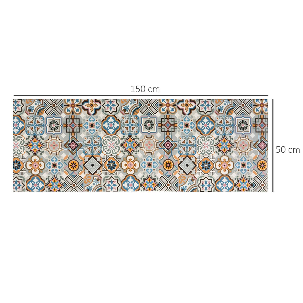 HOMCOM Küchenläufer Muster Blau-Grau 50 x 150 cm