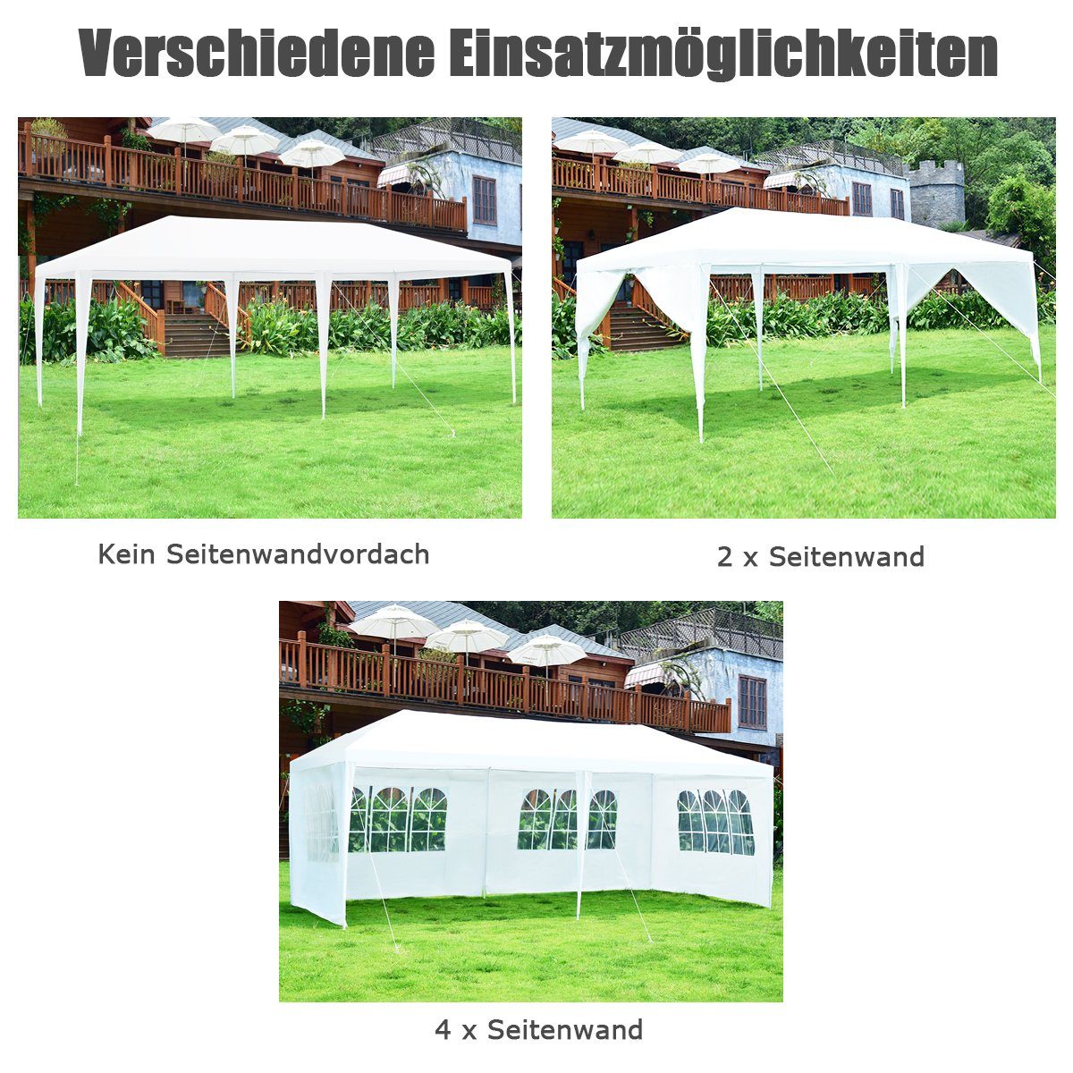 COSTWAY Pavillon Gartenzelt Partyzelt Gartenpavillon, mit 4 Seitenteilen, 3x6m inkl. Tragetasche