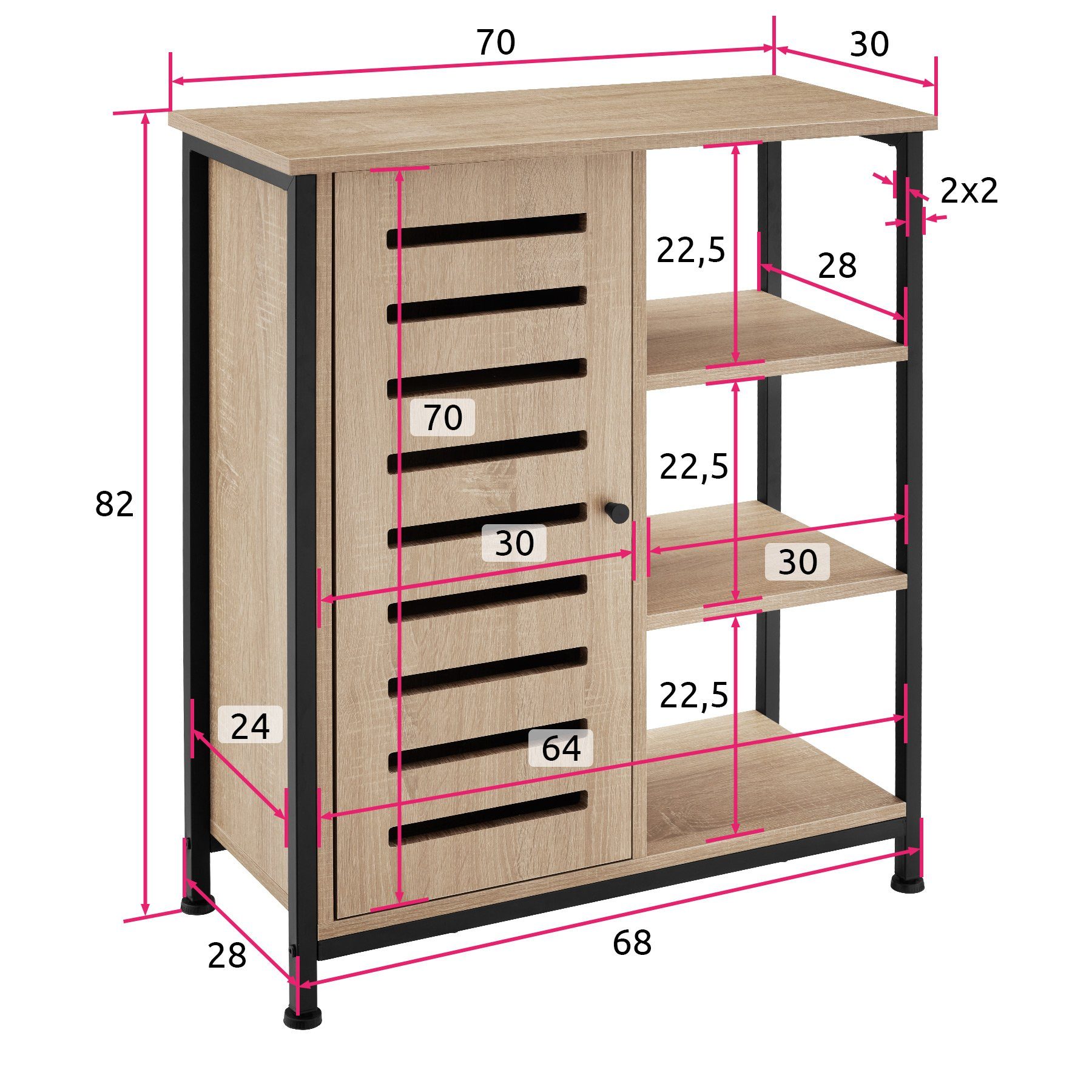 tectake Highboard Sideboard 71x32x82cm (Sideboard, Montagematerial, Montageanleitung)