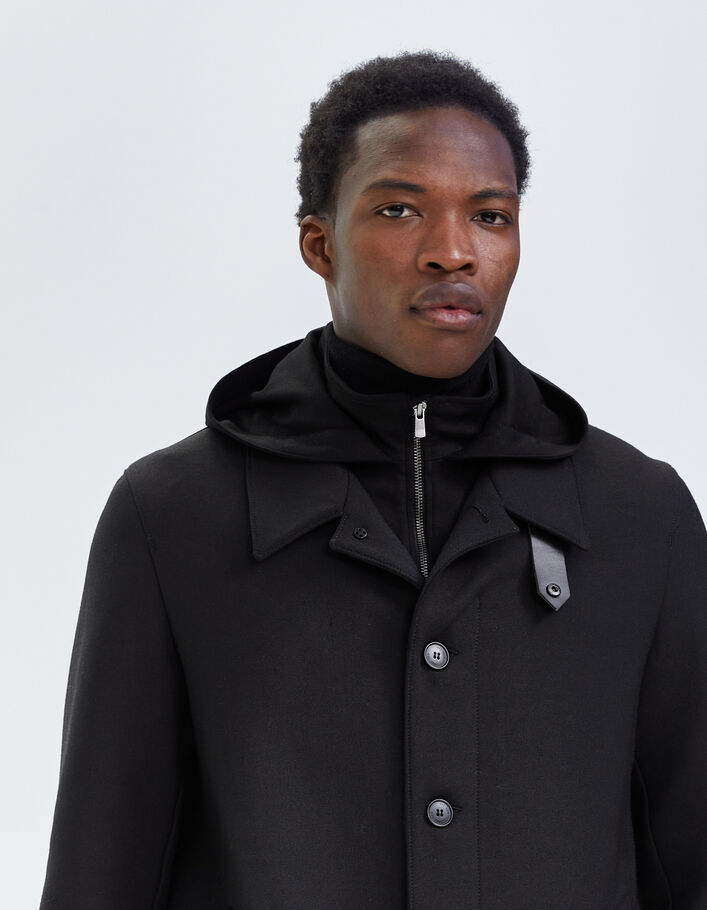 Trench noir à parementure-capuche amovible Homme