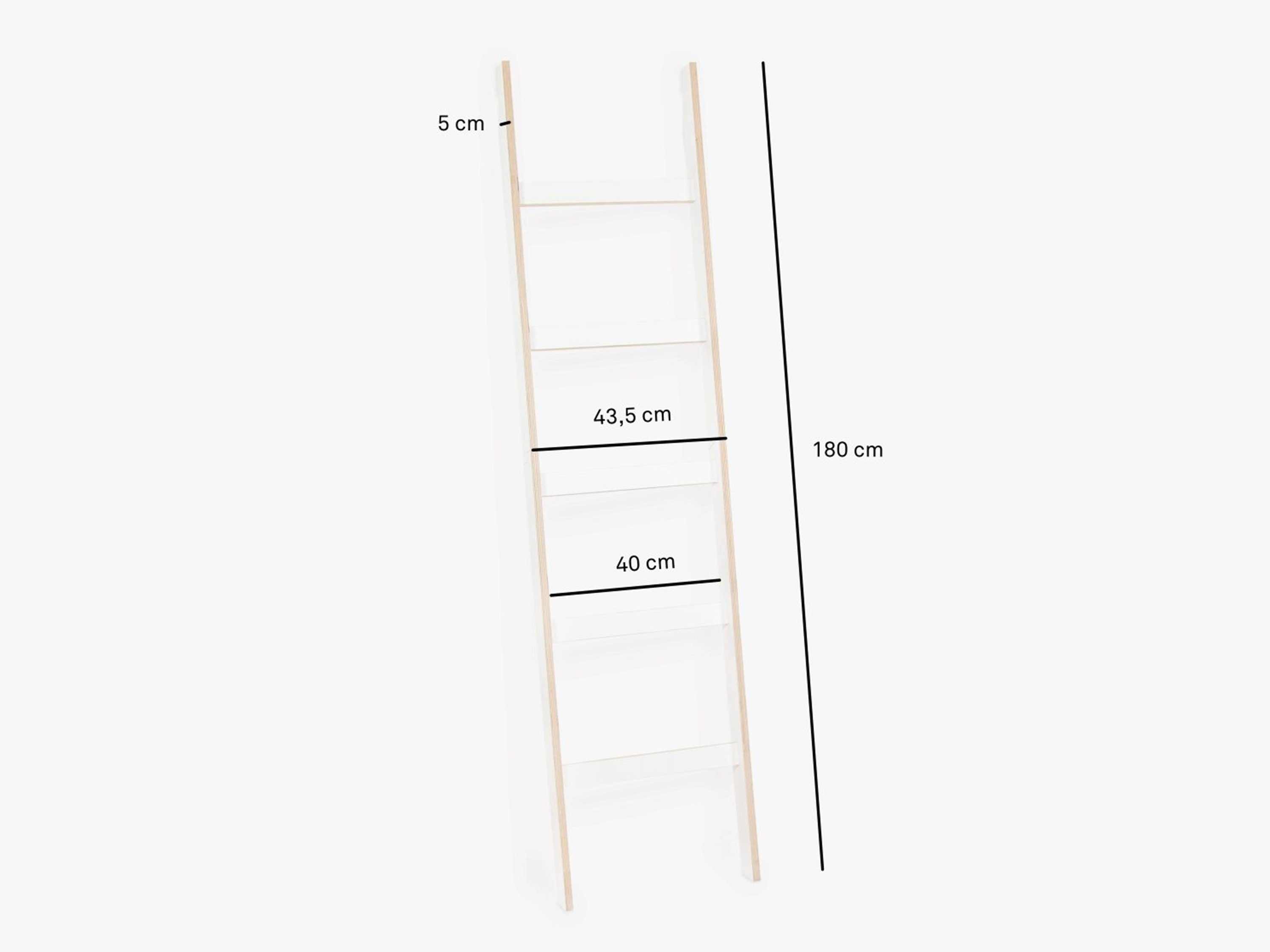 kommod Leiterregal PAULA, Kleiderleiter – 180 x 43,5 x 5 cm – Furnierholz Multiplex weiß