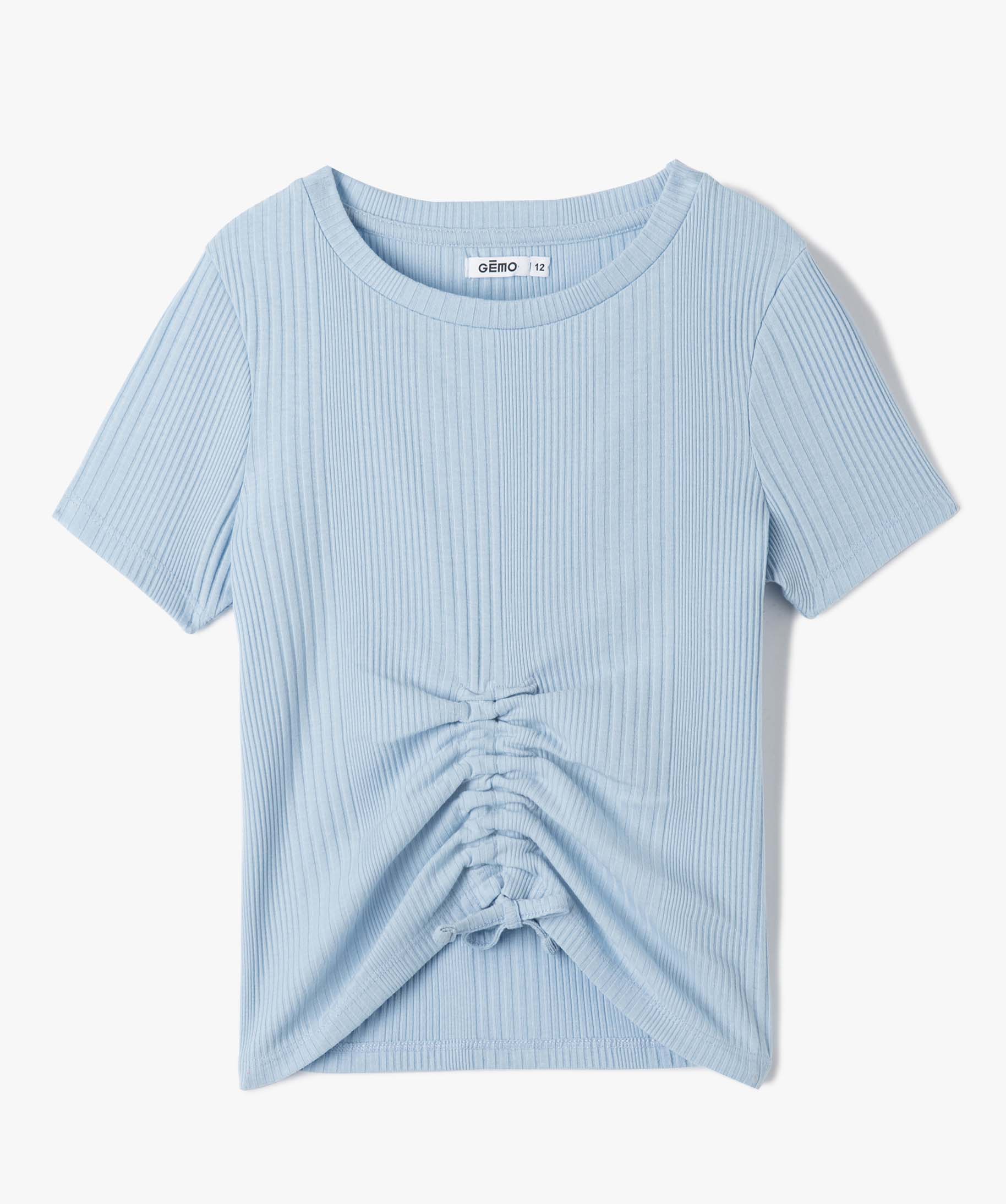 Tee-shirt fille en maille ctelée avec cordons coulissant ... bleu | GEMO
