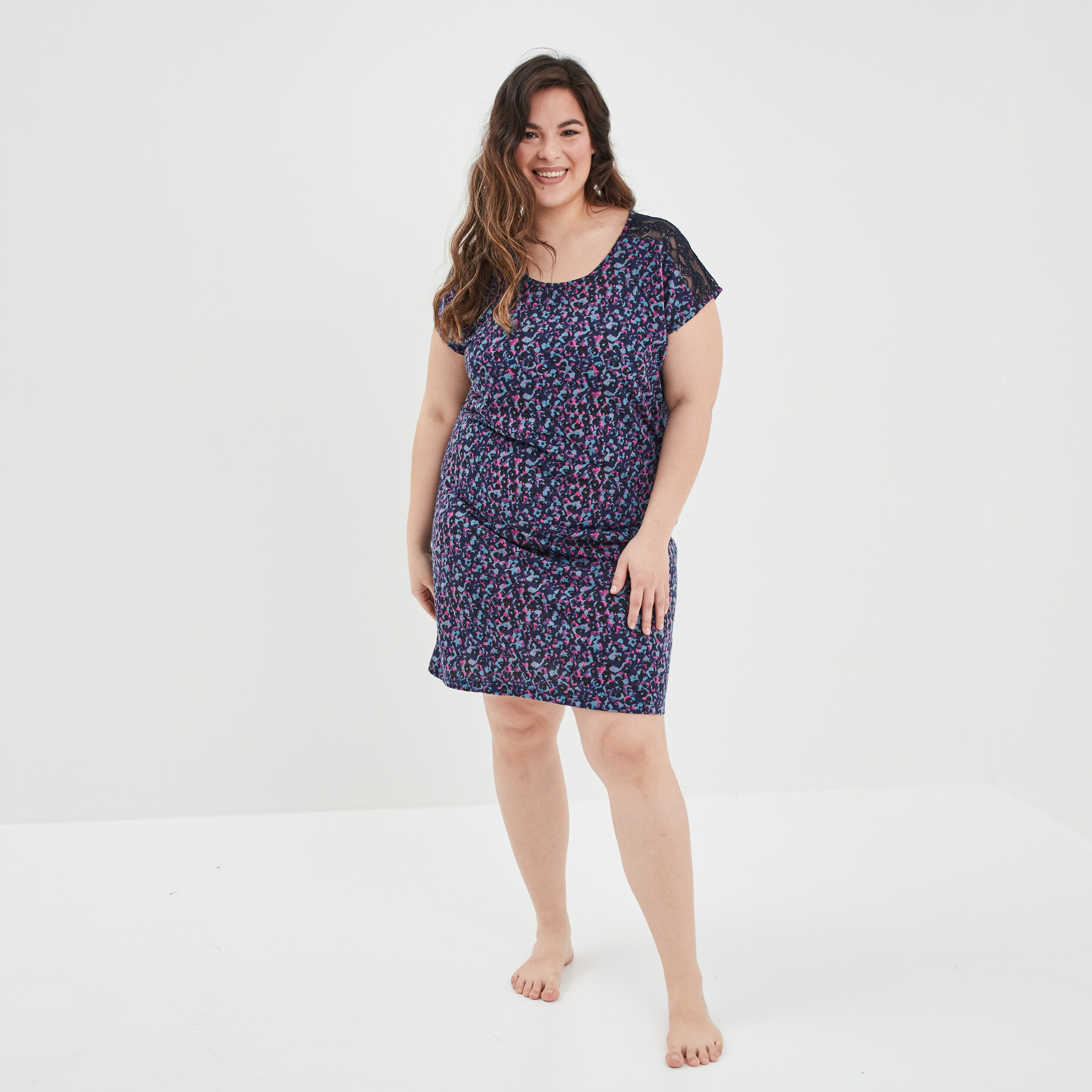 Chemise de nuit grande taille bleu femme grande taille | La Halle