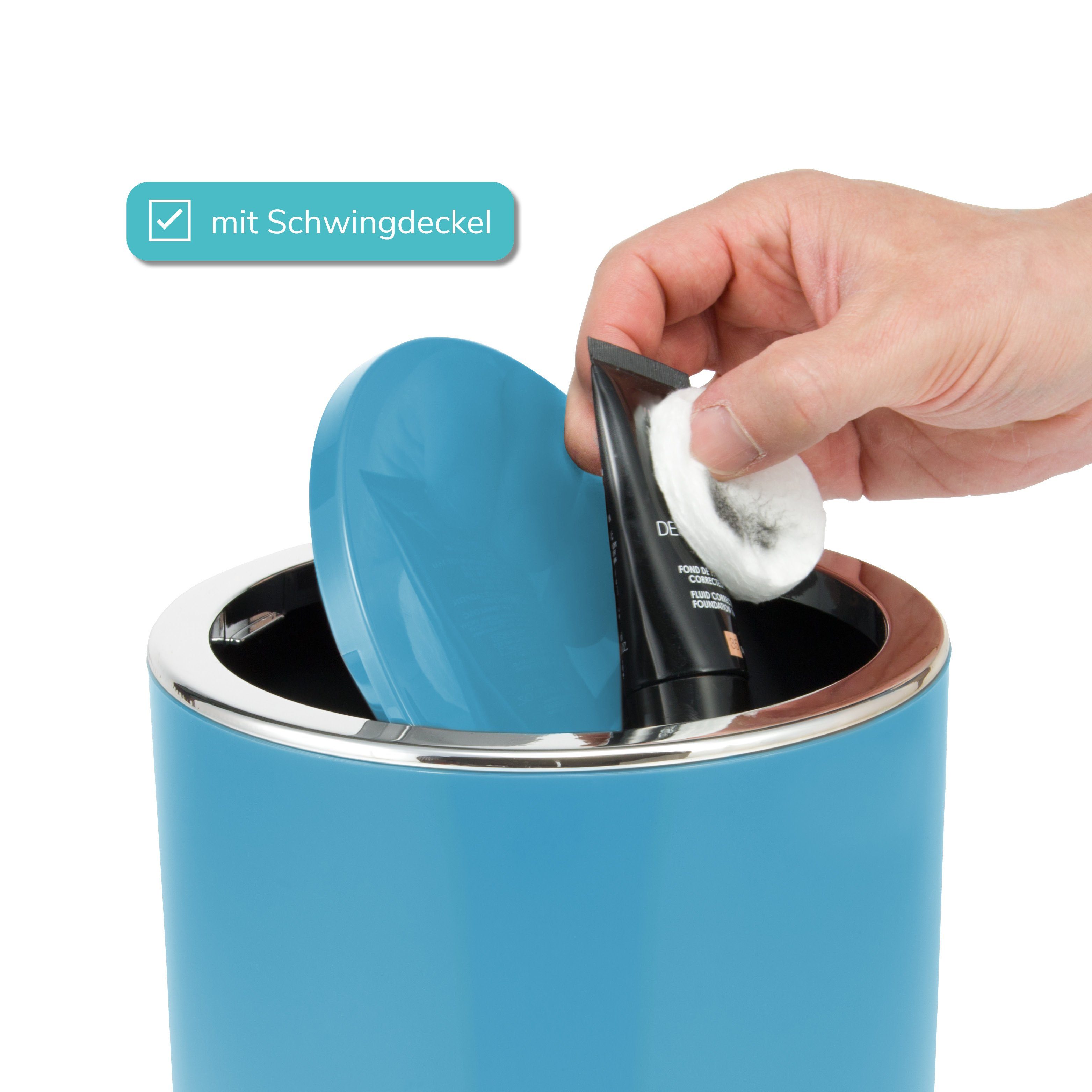 bremermann Kosmetikeimer mit Schwingdeckel, Bad-Serie SAVONA - rund, 5,5 Liter, blau