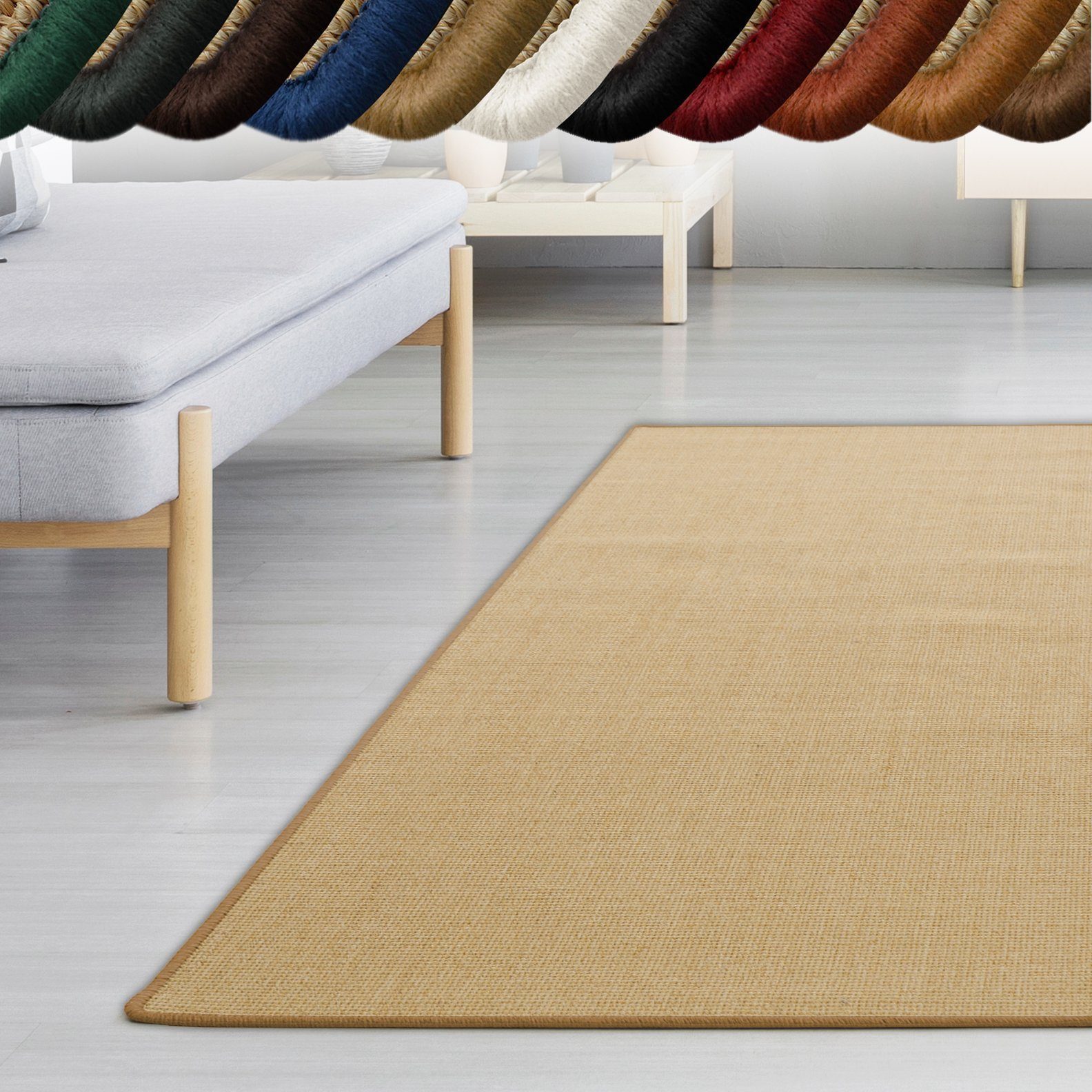 Läufer Salvador natur, Teppichläufer erhältlich in vielen Farben & Größen, Floordirekt, rechteckig, Höhe: 6 mm, Kettelung in Wunschfarbe