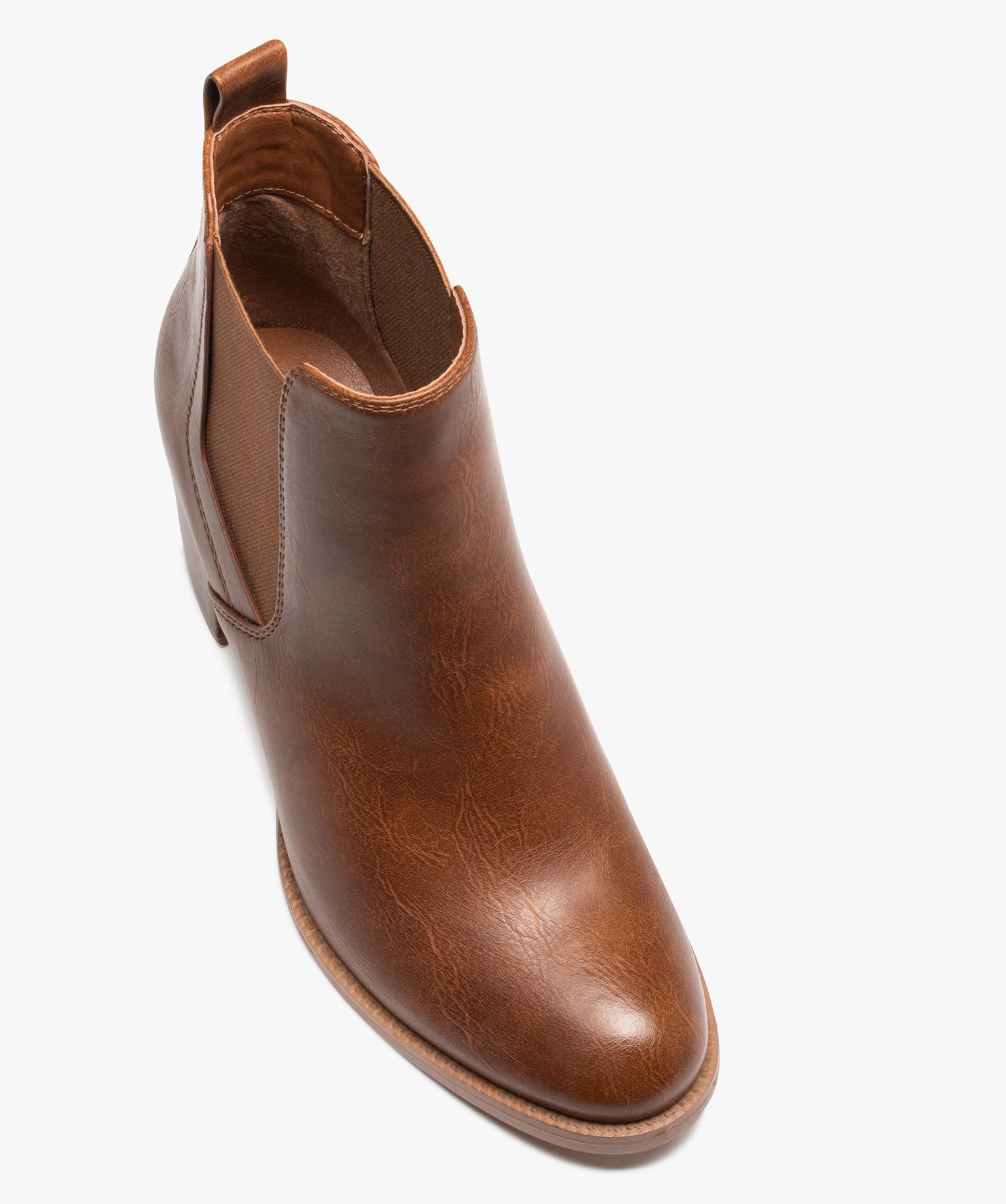 Boots femme unies à talon moyen style Chelsea camel | GEMO