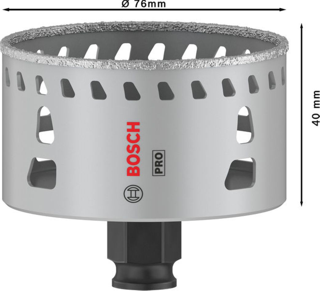 Carotă diamantată Bosch Blue Accessories 2608901571 PRO Tile PC Plus pentru plăci ceramice 76 mm