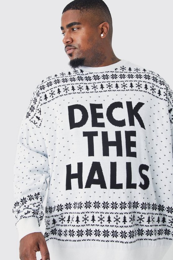 Plus Oversize Weihnachtspullover mit Deck The Halls Print