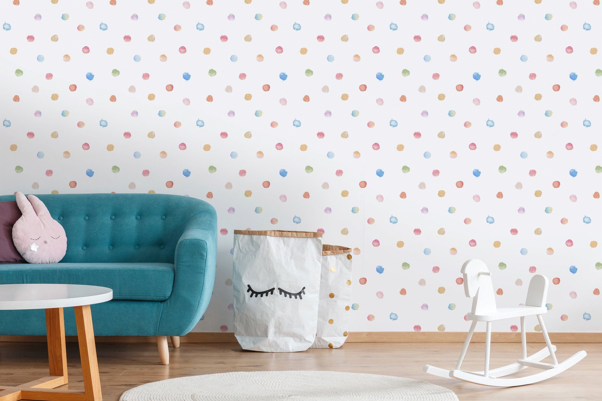 A.S. Création Vliestapete Little Love, glatt, Kinderzimmertapete Tapete Punkten Bunt Weiß Blau