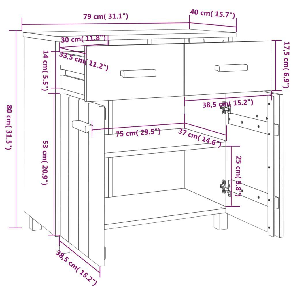 vidaXL Sideboard Sideboard HAMAR Hellgrau 79x40x80 cm Massivholz Kiefer (1 St)