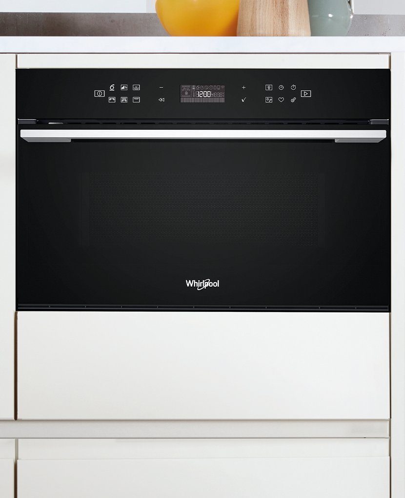 Whirlpool Einbau-Mikrowelle W7 MD440 NB, Mikrowelle, Quarz-Grill, Jet-Defrost, 31,00 l, Crisp-Funktion, AutoClean-Programm, Grill 800 Watt, Dampfgarfunktion