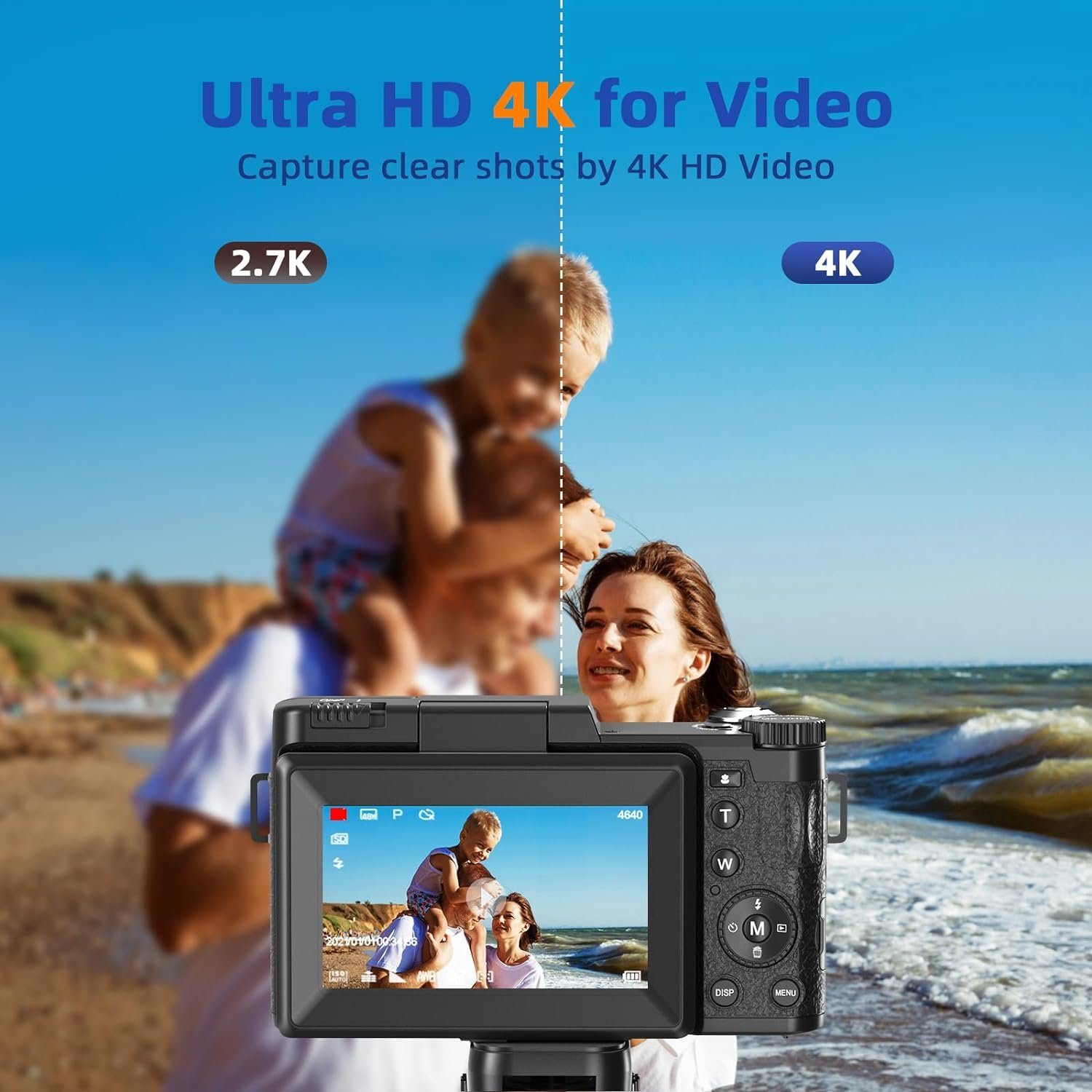 A Ade 4K Digitalkamera Videokamera Camcorder Bridge-Kamera (48 MP, inkl. 16X Digitalzoom Fotokamera Kompaktkamera mit Macro Linse, mit Stativ, Mikrofon, Weitwinkel Linse, Fernsteuerung, 32GB SD Karte)