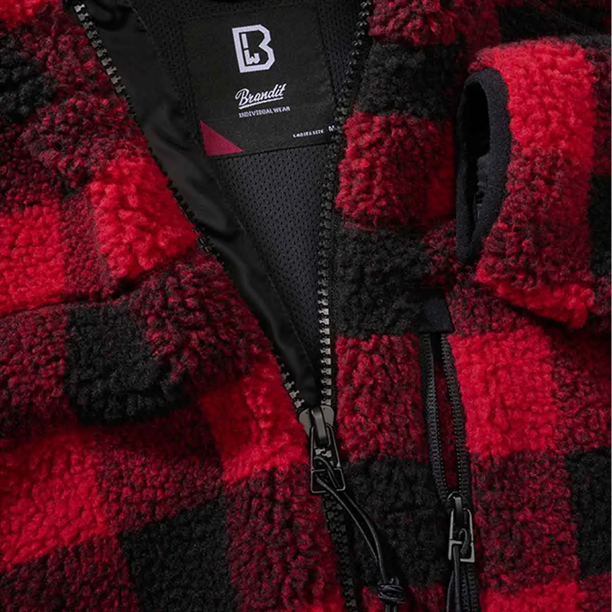 Ladies Teddyfleece Jacke rot-schwarz
