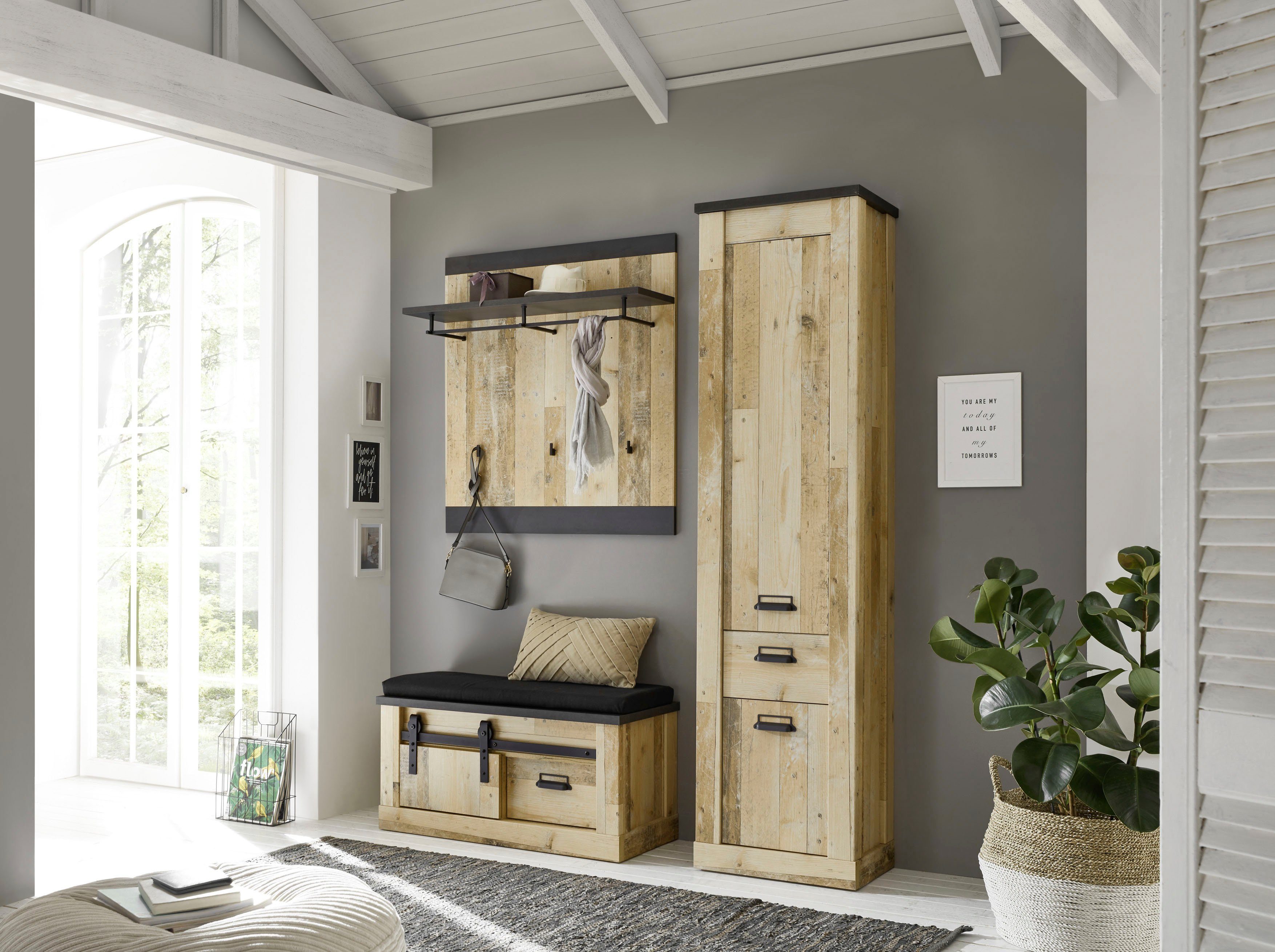 Home affaire Stauraumschrank SHERWOOD in modernem Holz Dekor, mit Apothekergriffen aus Metall, Höhe 201 cm